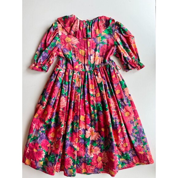 Vintage Girls' MONAT Red Purple Floral Cotton Muslin Fit & Flare Dress, Size 10 - Picture 6 of 10
